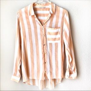 SOFT SURROUNDINGS Coral Capri Striped Button Top M